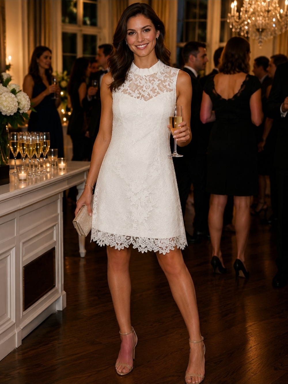 Endless‎ Rose White Lace High-Neck Mini Dress